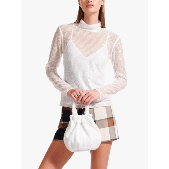 STAUD Size M Long Sleeve Chaka Top Clear Sequin Semi Sheer Blouse - Picture 3 of 4